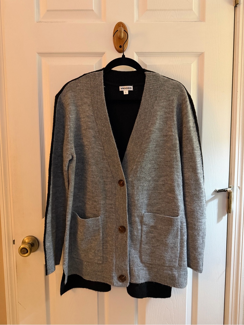 Vigoss Gray Black Split Color Block Cardigan